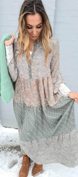 Billede af Black Colour Boho Dress mint
